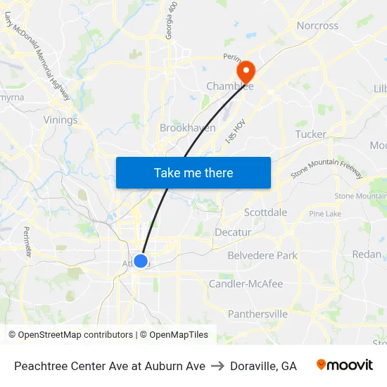Peachtree Center Ave at Auburn Ave to Doraville, GA map