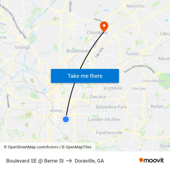 Boulevard SE @ Berne St to Doraville, GA map