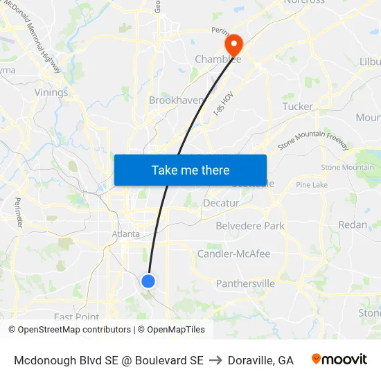 Mcdonough Blvd SE @ Boulevard SE to Doraville, GA map