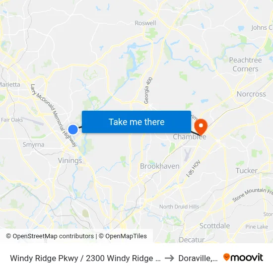 Windy Ridge Pkwy / 2300 Windy Ridge Buiding to Doraville, GA map