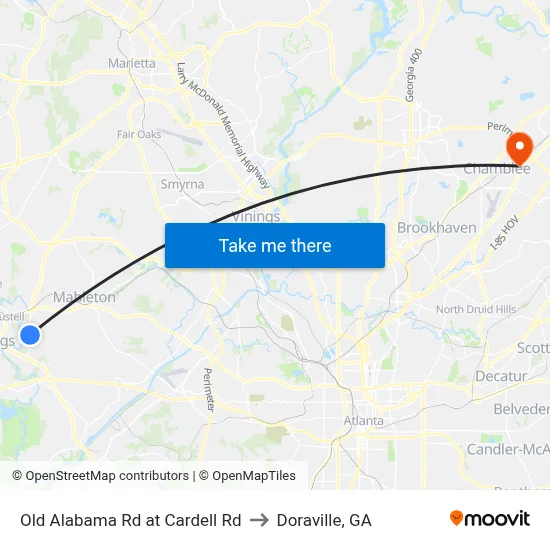 Old Alabama Rd at Cardell Rd to Doraville, GA map