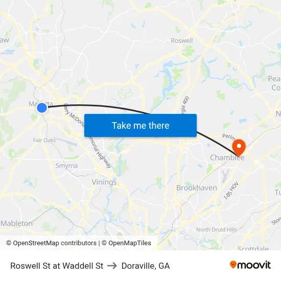 Roswell St at Waddell St to Doraville, GA map