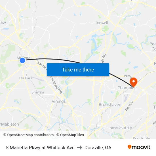S Marietta Pkwy at Whitlock Ave to Doraville, GA map