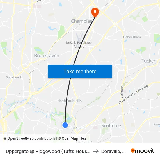 Uppergate @ Ridgewood (Tufts House) to Doraville, GA map