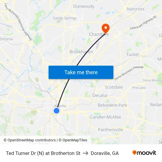 Ted Turner Dr (N) at Brotherton St to Doraville, GA map