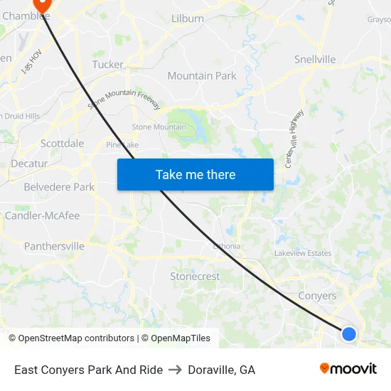 East Conyers Park And Ride to Doraville, GA map