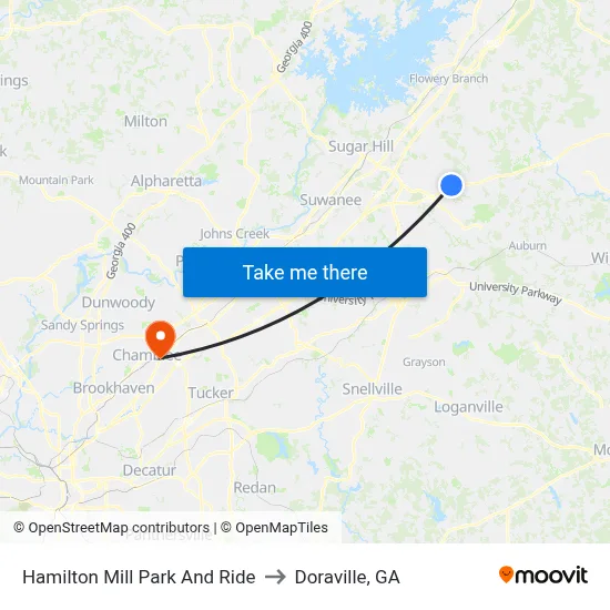 Hamilton Mill Park And Ride to Doraville, GA map