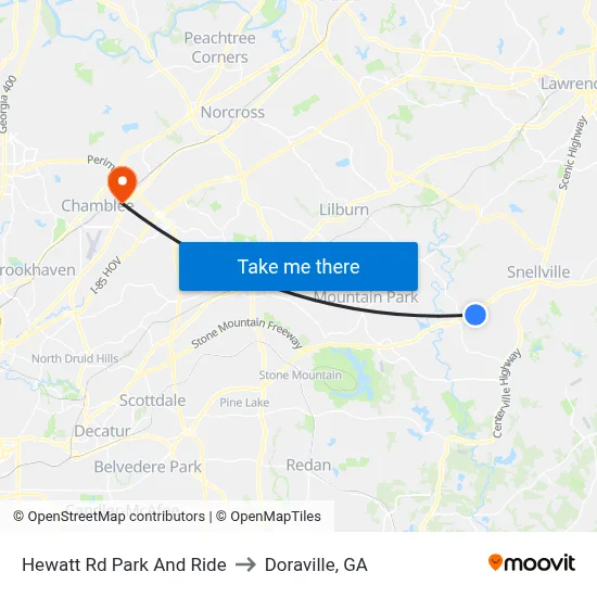 Hewatt Rd Park And Ride to Doraville, GA map