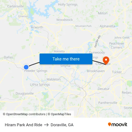Hiram Park And Ride to Doraville, GA map