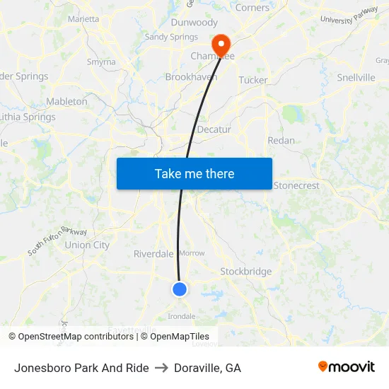 Jonesboro Park And Ride to Doraville, GA map