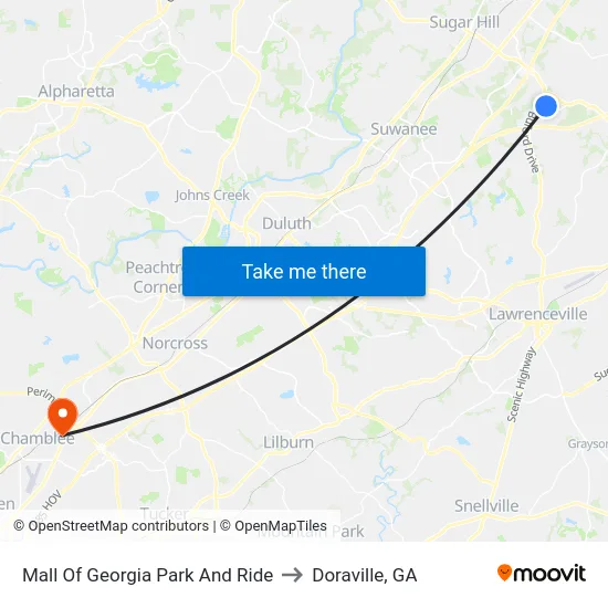 Mall Of Georgia Park And Ride to Doraville, GA map