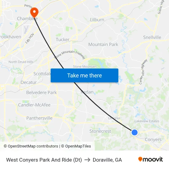 West Conyers Park And Ride (Dt) to Doraville, GA map