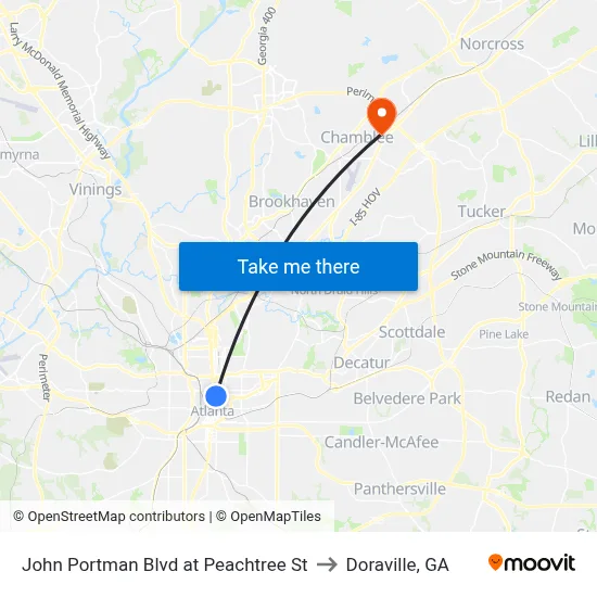 John Portman Blvd at Peachtree St to Doraville, GA map