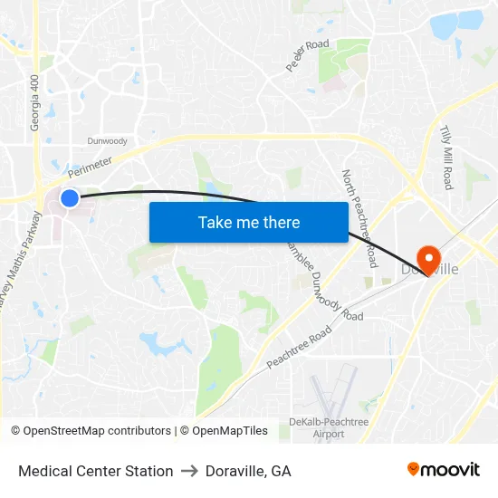 Medical Center Station to Doraville, GA map