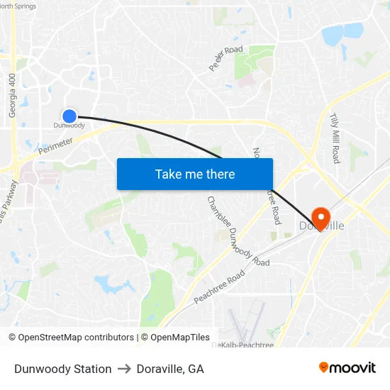 Dunwoody Station to Doraville, GA map