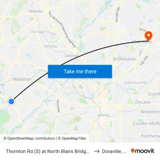Thornton Rd (S) at North Blairs Bridge Rd to Doraville, GA map