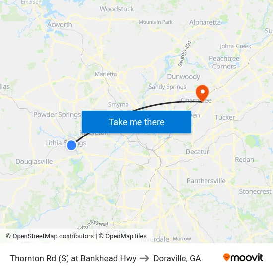 Thornton Rd (S) at Bankhead Hwy to Doraville, GA map