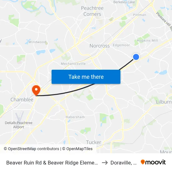 Beaver Ruin Rd & Beaver Ridge Elementary to Doraville, GA map