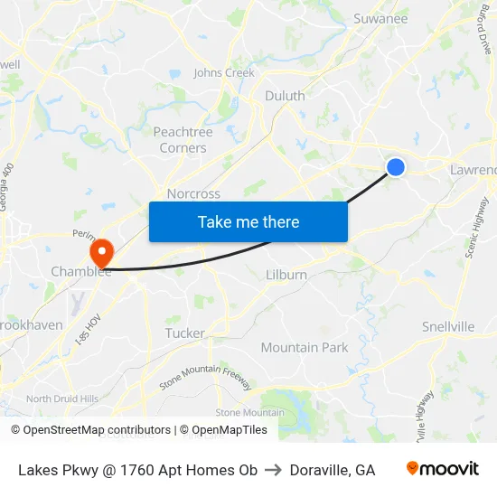 Lakes Pkwy @ 1760 Apt Homes Ob to Doraville, GA map