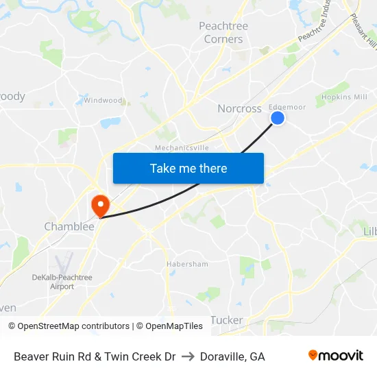 Beaver Ruin Rd & Twin Creek Dr to Doraville, GA map