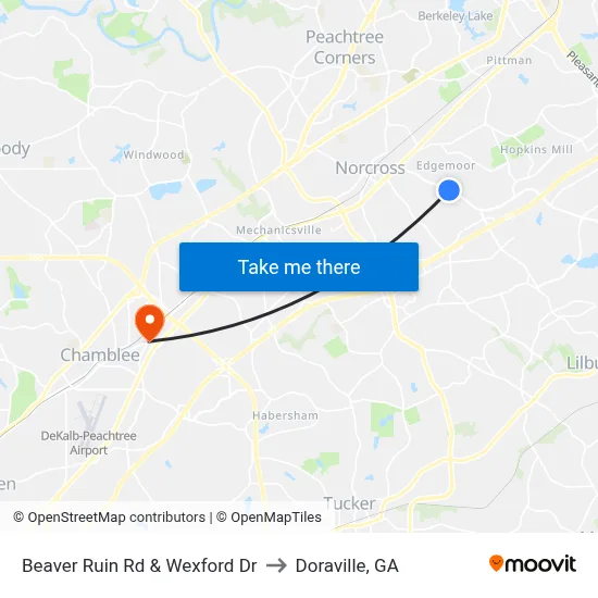 Beaver Ruin Rd & Wexford Dr to Doraville, GA map