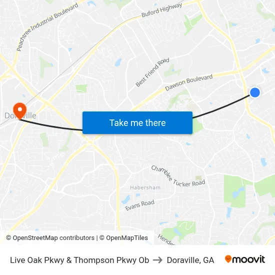 Live Oak Pkwy & Thompson Pkwy Ob to Doraville, GA map