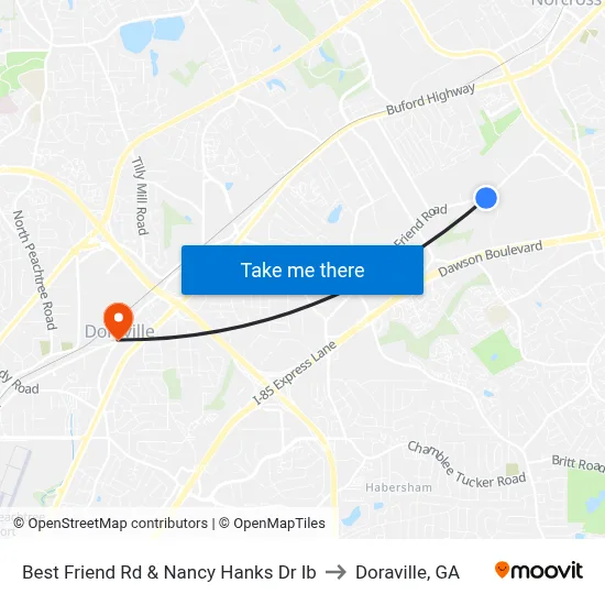 Best Friend Rd & Nancy Hanks Dr Ib to Doraville, GA map