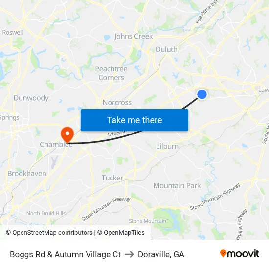 Boggs Rd & Autumn Village Ct to Doraville, GA map