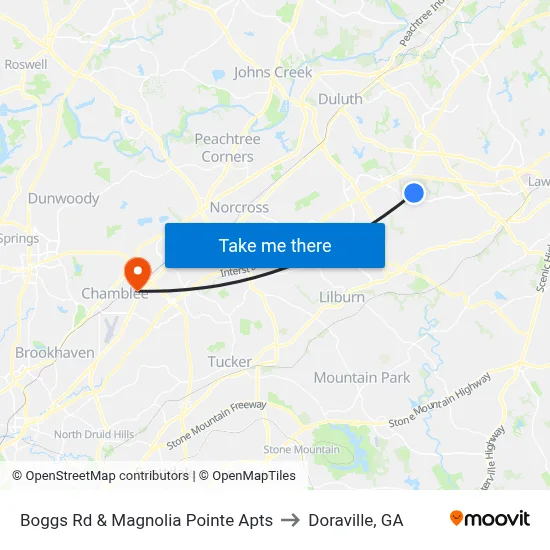 Boggs Rd & Magnolia Pointe Apts to Doraville, GA map