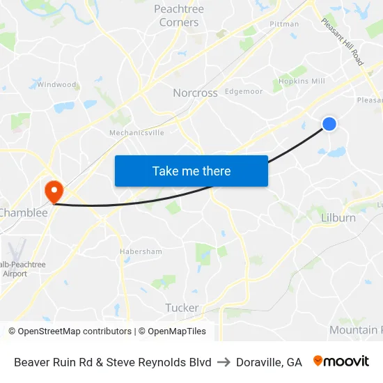 Beaver Ruin Rd & Steve Reynolds Blvd to Doraville, GA map