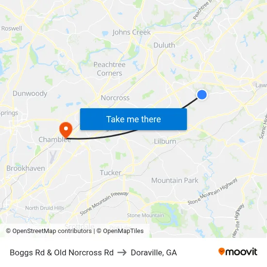 Boggs Rd & Old Norcross Rd to Doraville, GA map