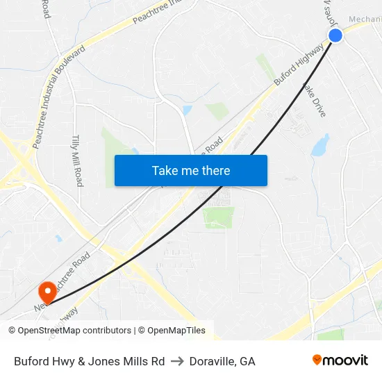 Buford Hwy & Jones Mills Rd to Doraville, GA map