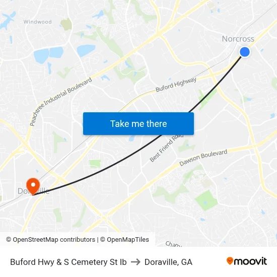 Buford Hwy & S Cemetery St Ib to Doraville, GA map