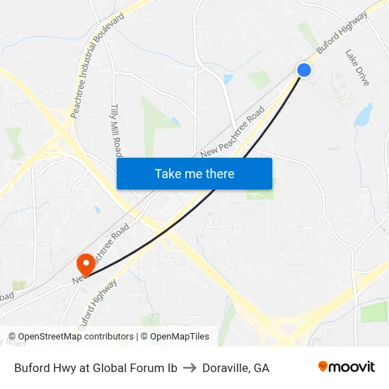 Buford Hwy at Global Forum Ib to Doraville, GA map