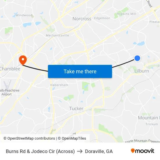 Burns Rd & Jodeco Cir (Across) to Doraville, GA map
