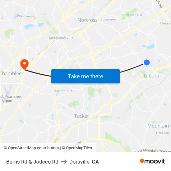 Burns Rd & Jodeco Rd to Doraville, GA map