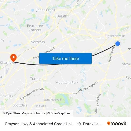Grayson Hwy & Associated Credit Union to Doraville, GA map
