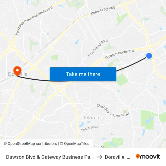 Dawson Blvd & Gateway Business Park to Doraville, GA map