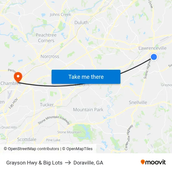 Grayson Hwy & Big Lots to Doraville, GA map