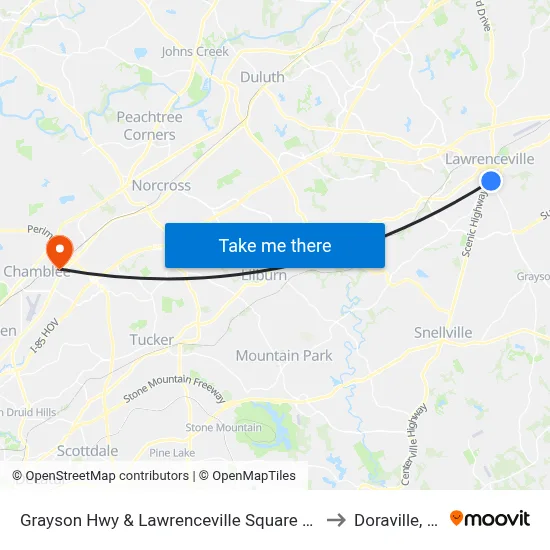 Grayson Hwy & Lawrenceville Square Plaza to Doraville, GA map