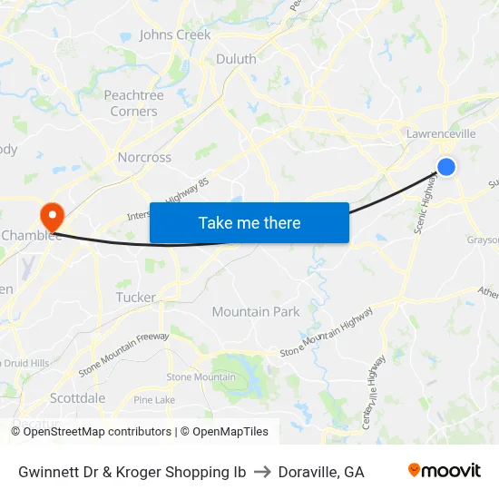 Gwinnett Dr & Kroger Shopping Ib to Doraville, GA map