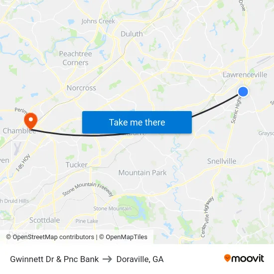 Gwinnett Dr & Pnc Bank to Doraville, GA map