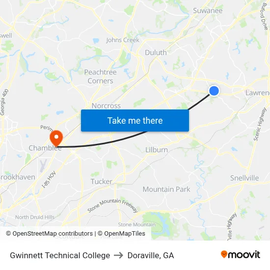Gwinnett Technical College to Doraville, GA map