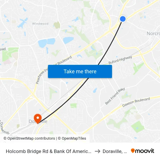 Holcomb Bridge Rd & Bank Of America Ob to Doraville, GA map
