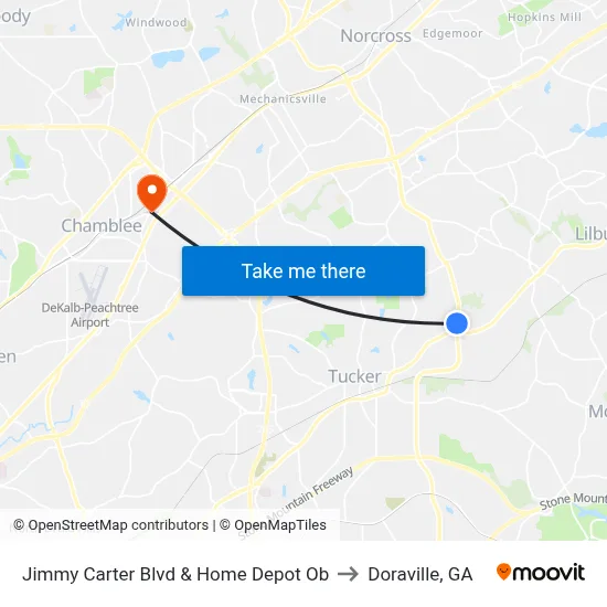 Jimmy Carter Blvd & Home Depot Ob to Doraville, GA map