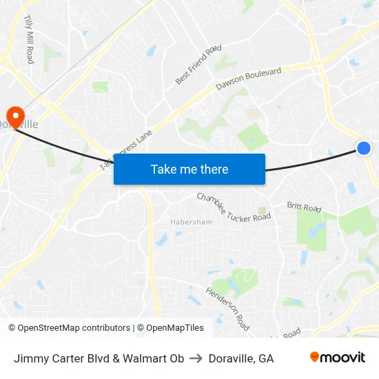 Jimmy Carter Blvd & Walmart Ob to Doraville, GA map
