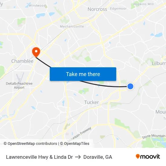 Lawrenceville Hwy & Linda Dr to Doraville, GA map