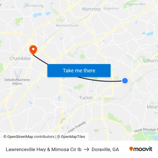 Lawrenceville Hwy & Mimosa Cir Ib to Doraville, GA map