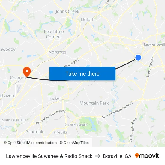 Lawrenceville Suwanee & Radio Shack to Doraville, GA map