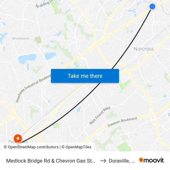 Medlock Bridge Rd & Chevron Gas Station to Doraville, GA map